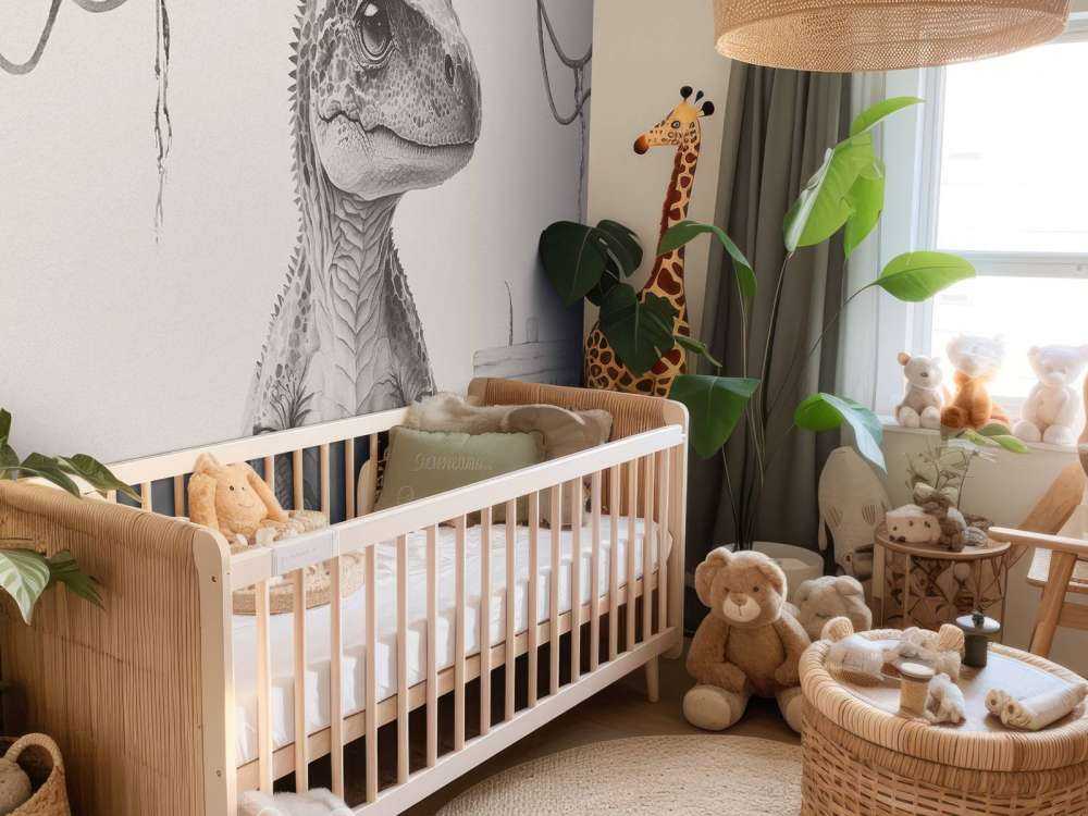 Baby t-rex nella giungla beige