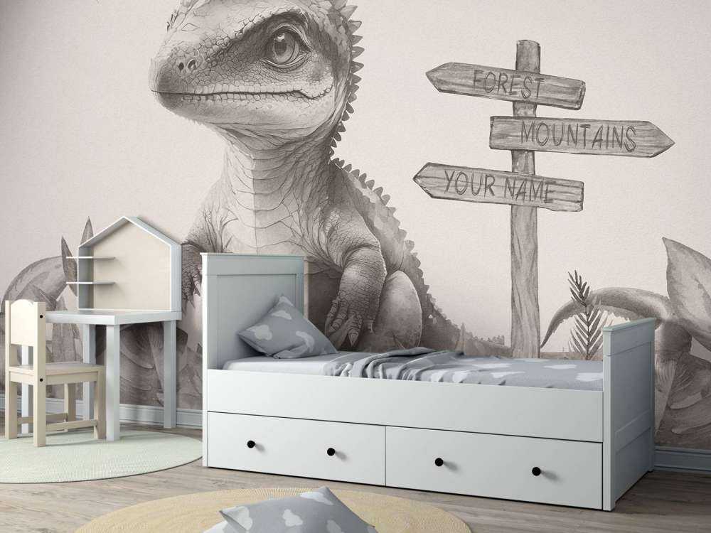 Baby spinosaurus nella giungla beige