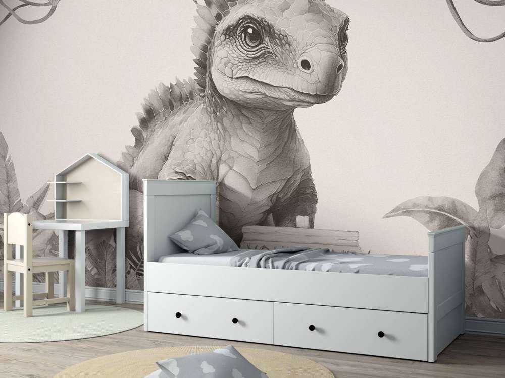 Baby ankylosaurus nella giungla beige