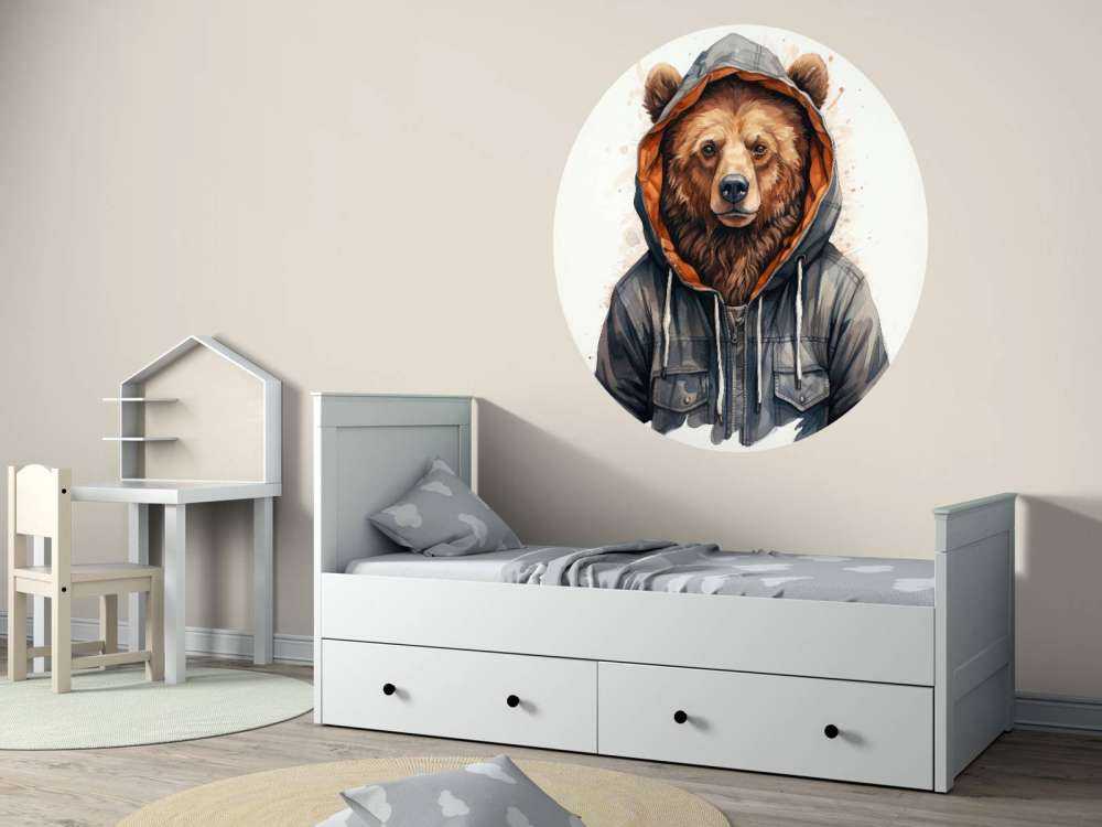 Orso Grizzly Cartoon ad Acquerello con Felpa con Cappuccio
