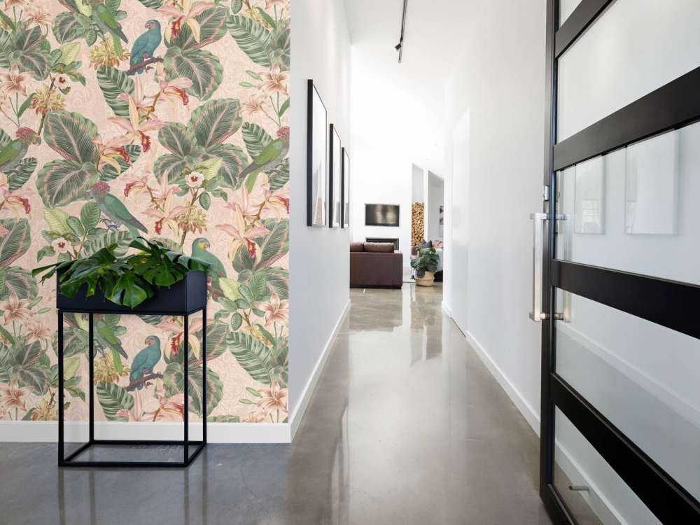 Uccelli e pappagalli della giungla tropicale - rosa tenue