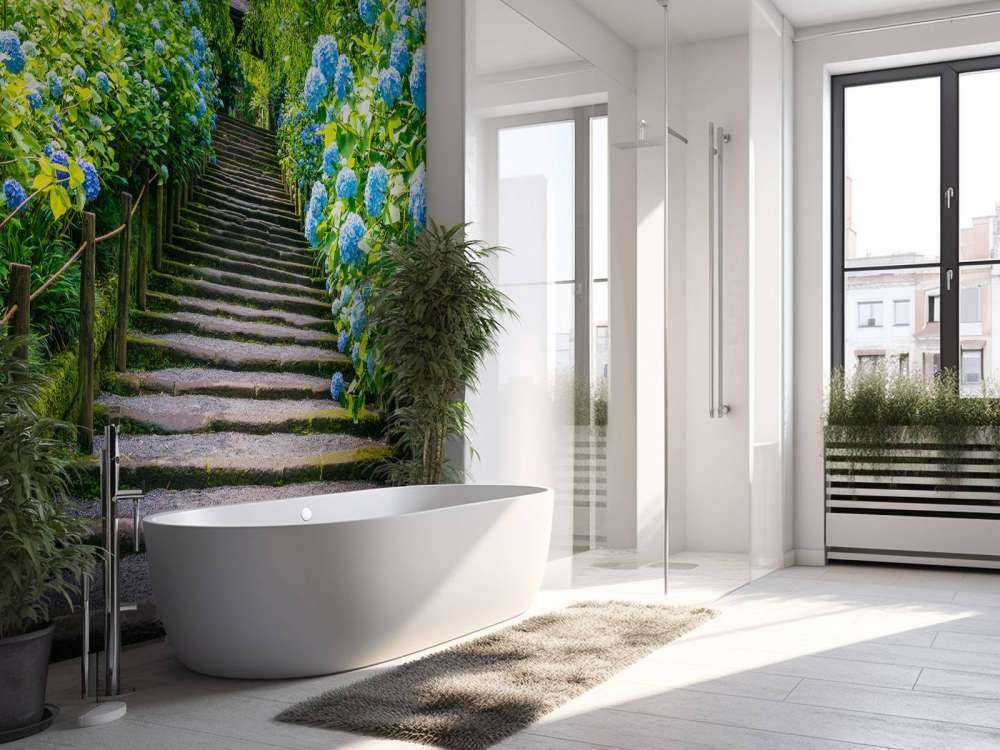 Scala tra le ortensie