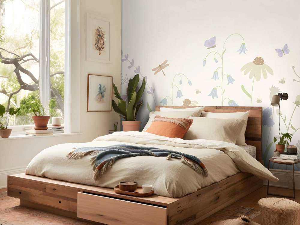 Campo di fiori alto con farfalle beige, rosa antico, verde e lilla