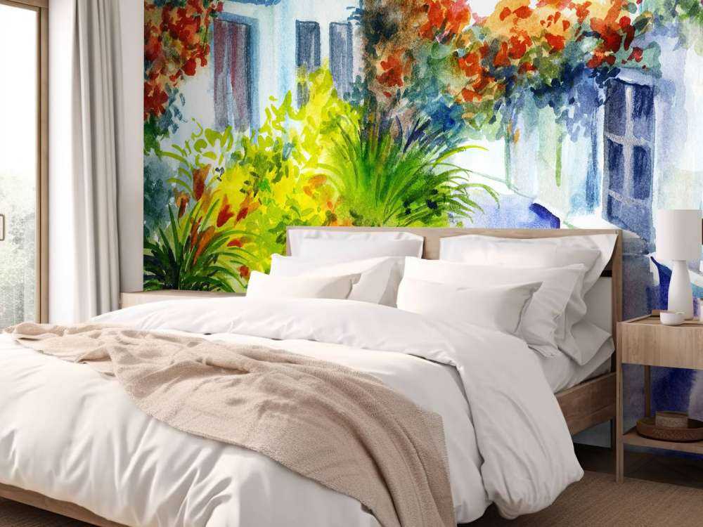 Fiori ed edifici ad acquerello