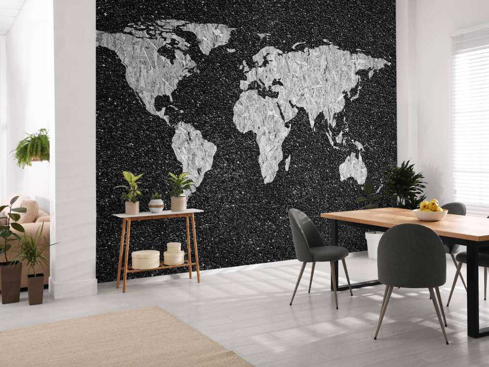 Mappa del mondo bianca su sfondo nero