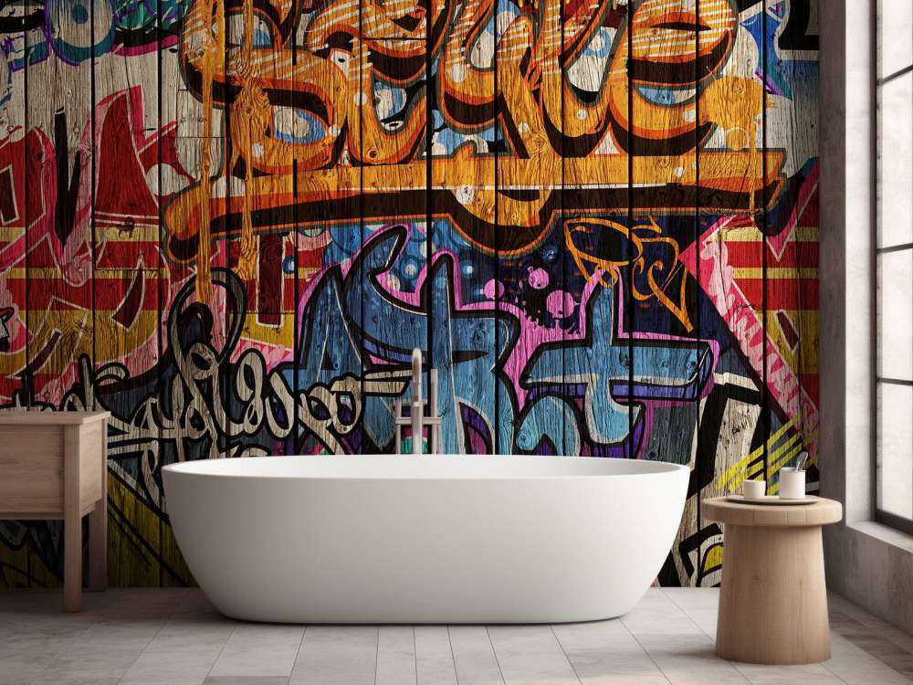 Graffiti con lettere su legno