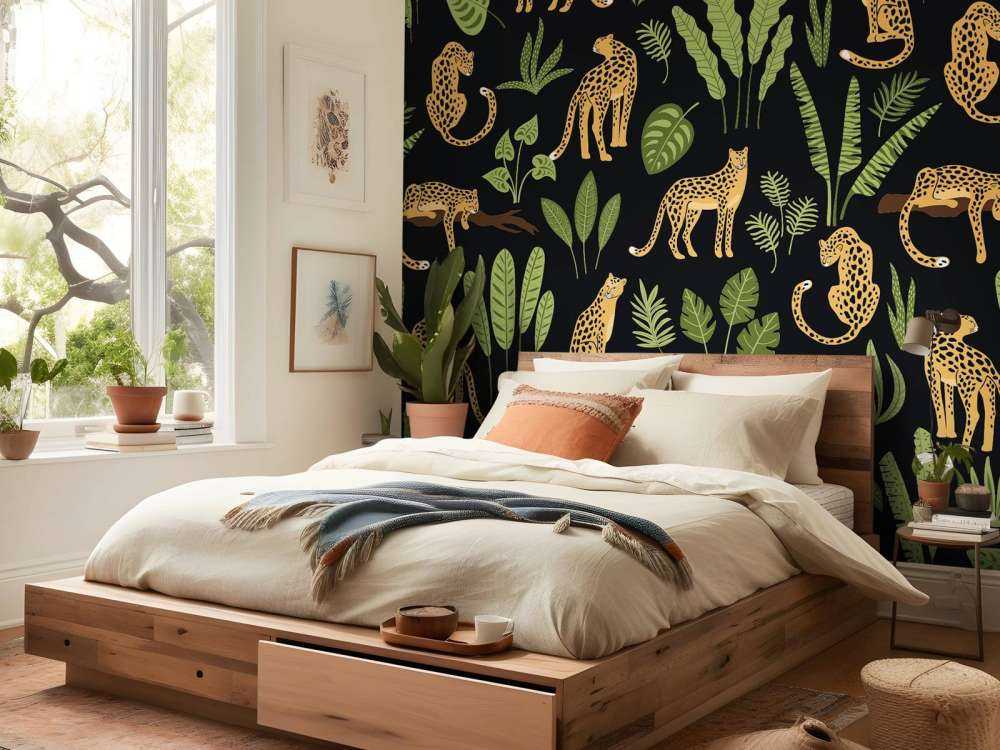 Motivo leopardo su sfondo nero