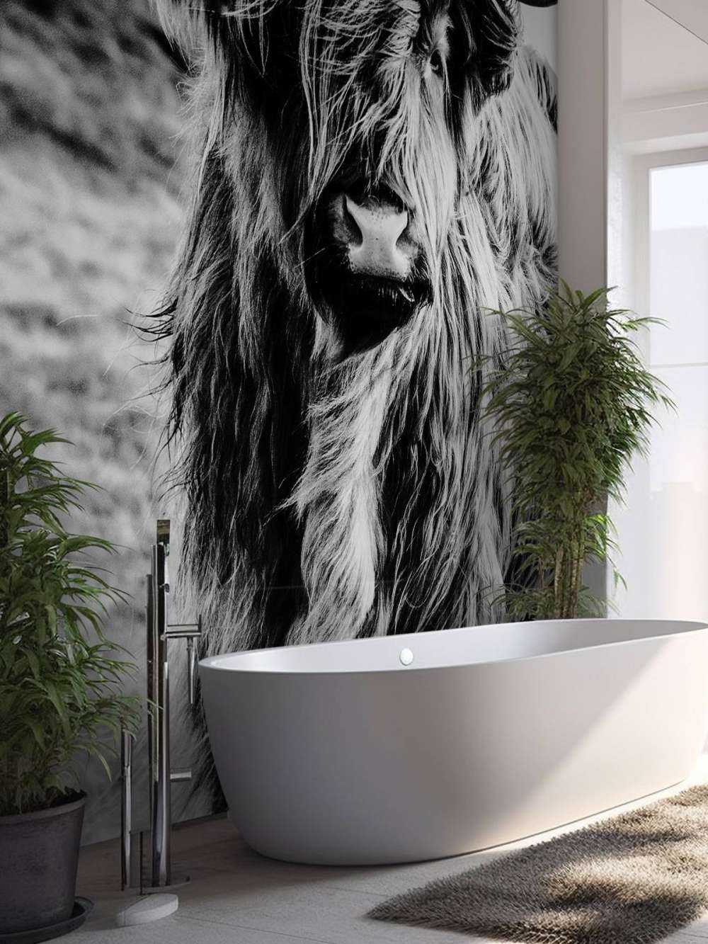 Highlander scozzese in bianco e nero