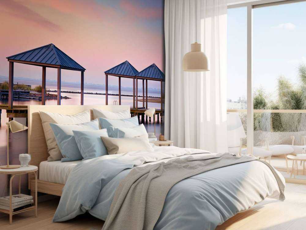 Molo di nuoto all'alba