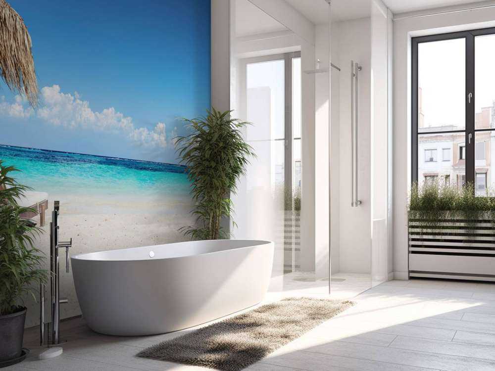 Sedie e ombrellone sulla spiaggia tropicale