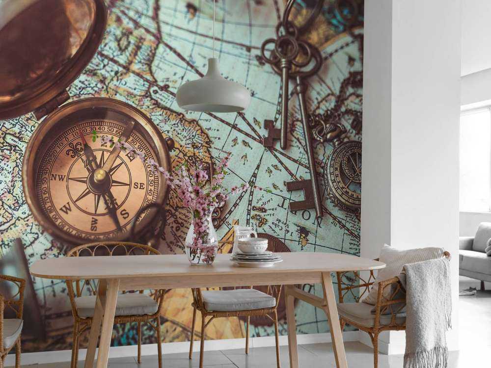 Mappa del mondo vintage con bussola