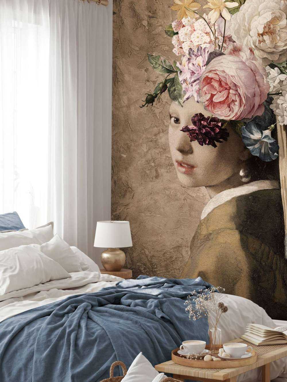 Ragazza con orecchino di perla - design floreale