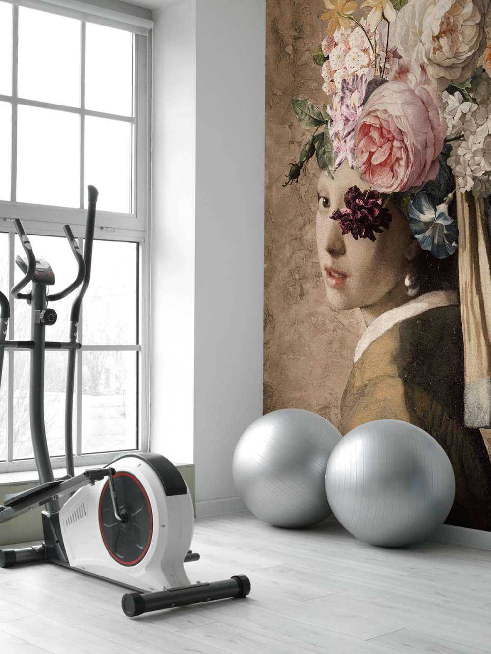 Ragazza con orecchino di perla - design floreale