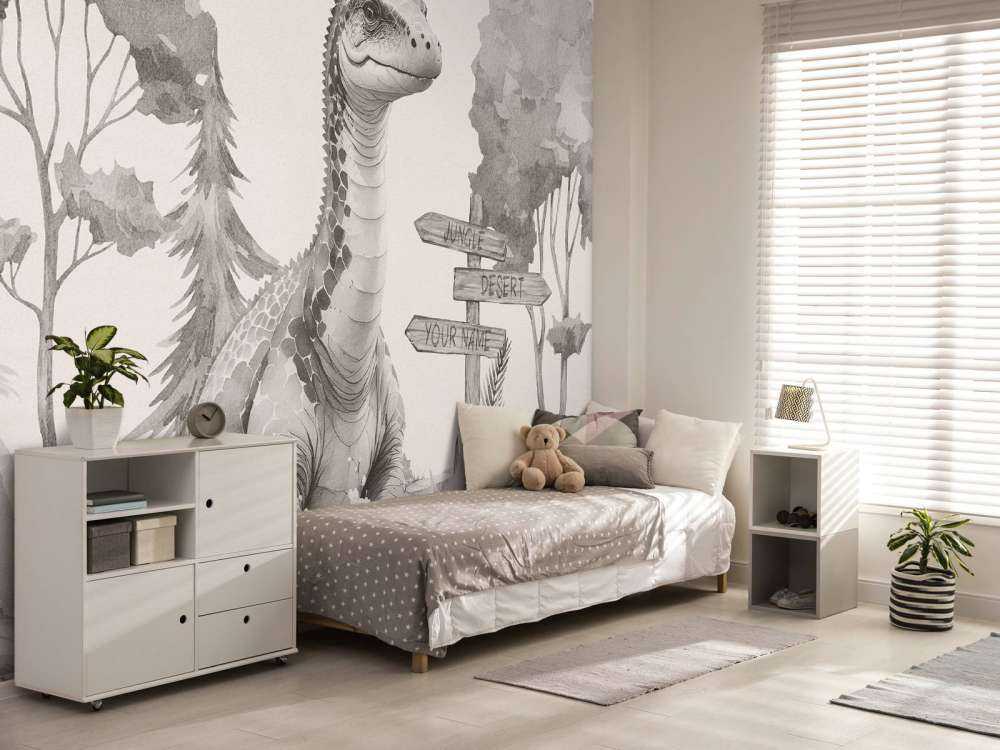 Baby brachiosaurus nella giungla beige