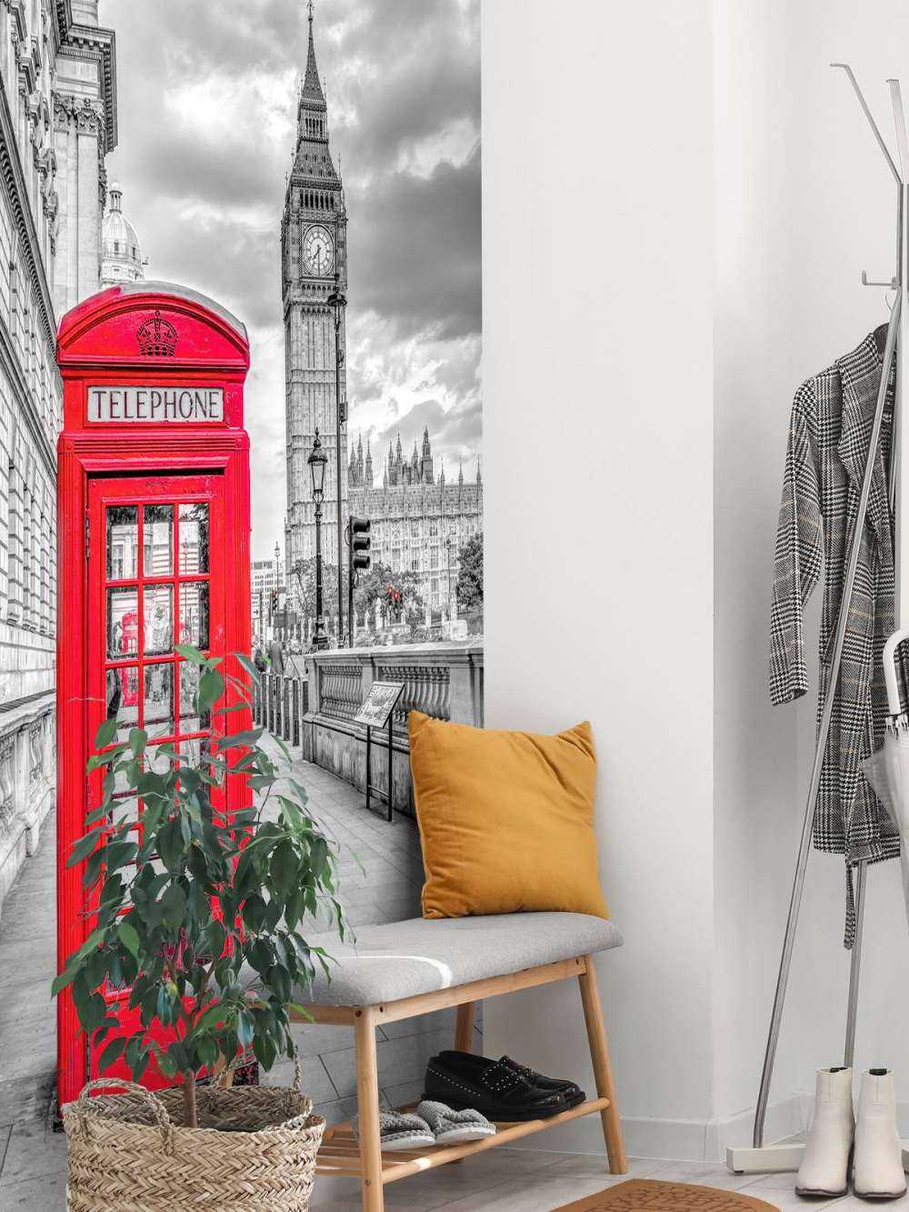 Telephone booth with Big Ben, London, UK