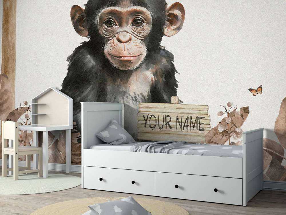 Baby scimpanzé nella giungla taupe