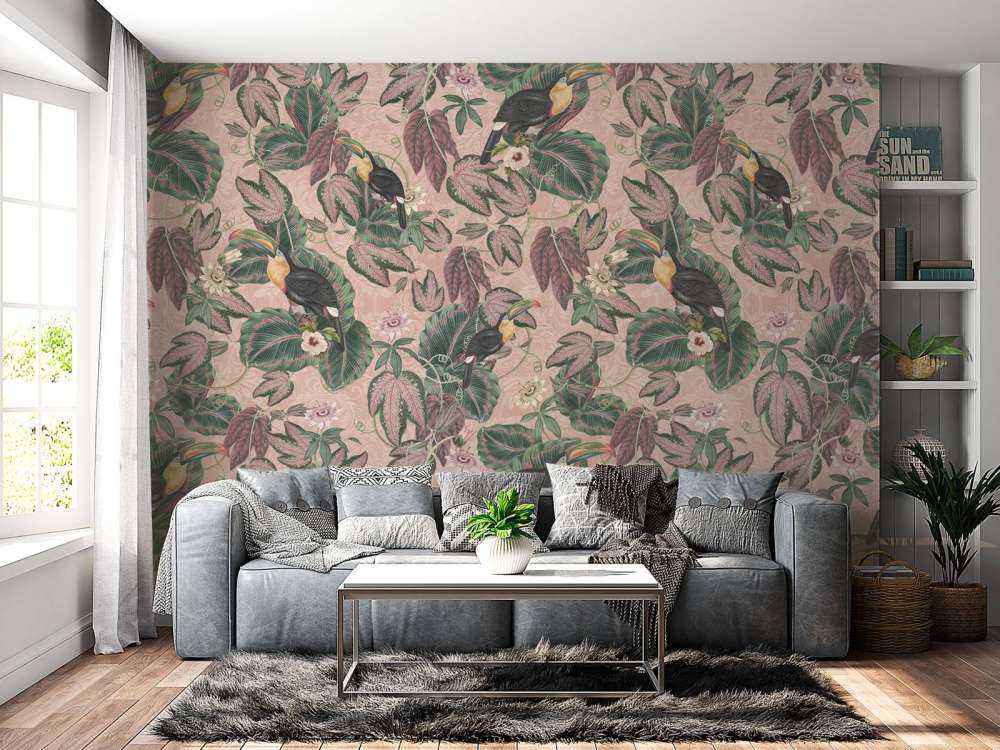 Uccelli e tucani della giungla tropicale - rosa