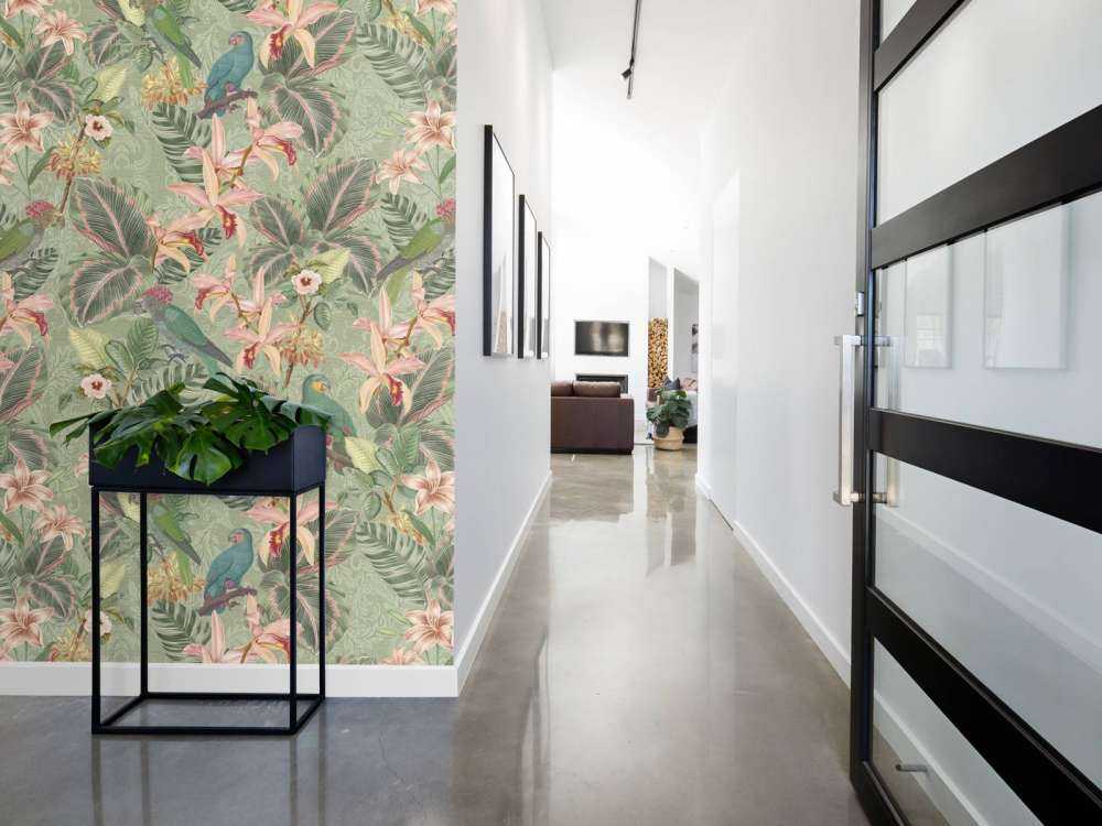 Uccelli e pappagalli della giungla tropicale - verde salvia