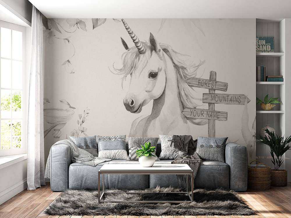 Bambino unicorno con piante beige