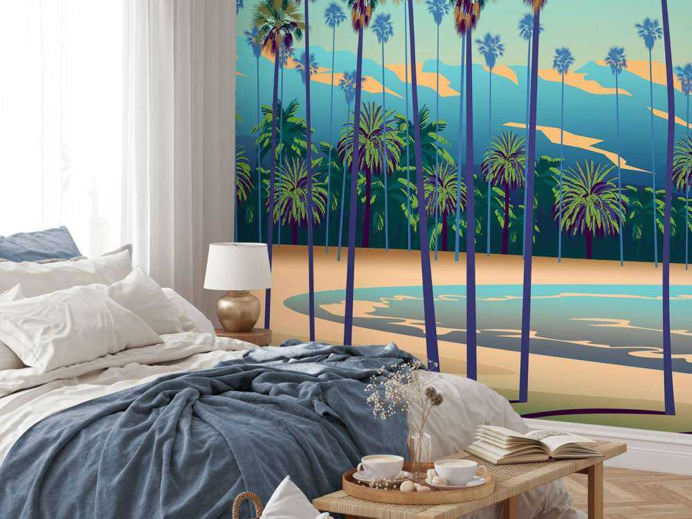 Lago disegnato con palme