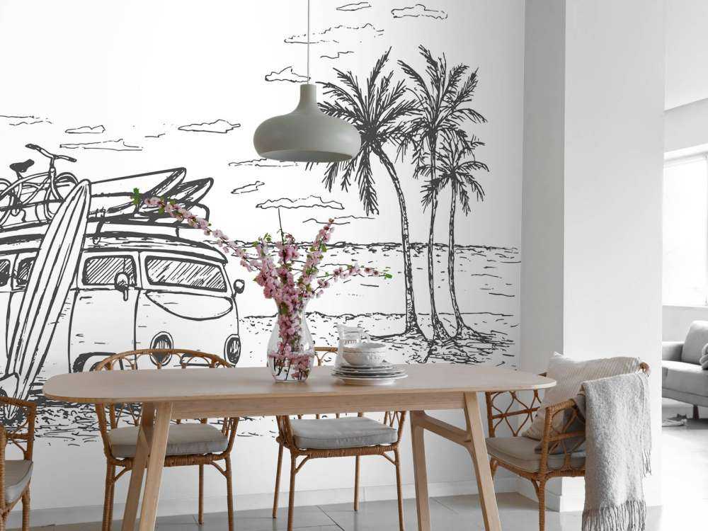 Spiaggia disegnata in bianco e nero