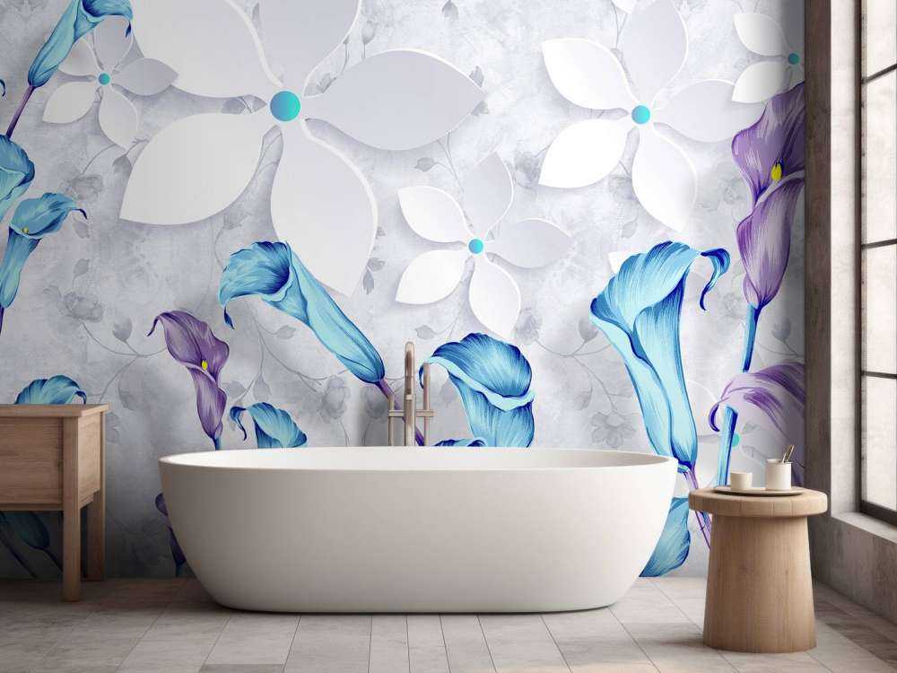 Flores blancas y azules