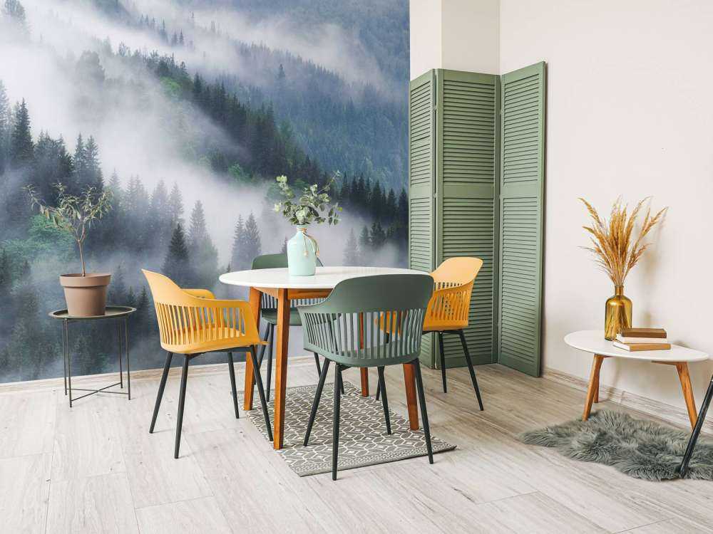 Foresta nebbiosa in montagna