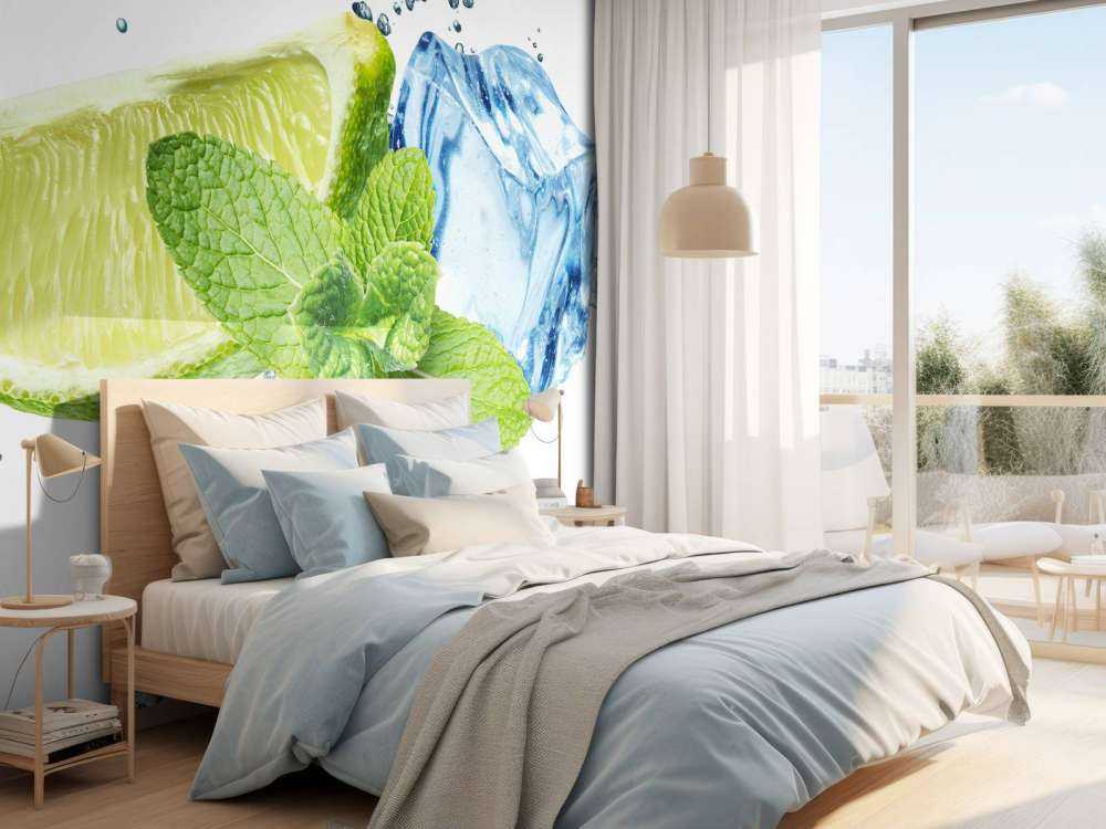 Spruzzi d'acqua con menta e calce