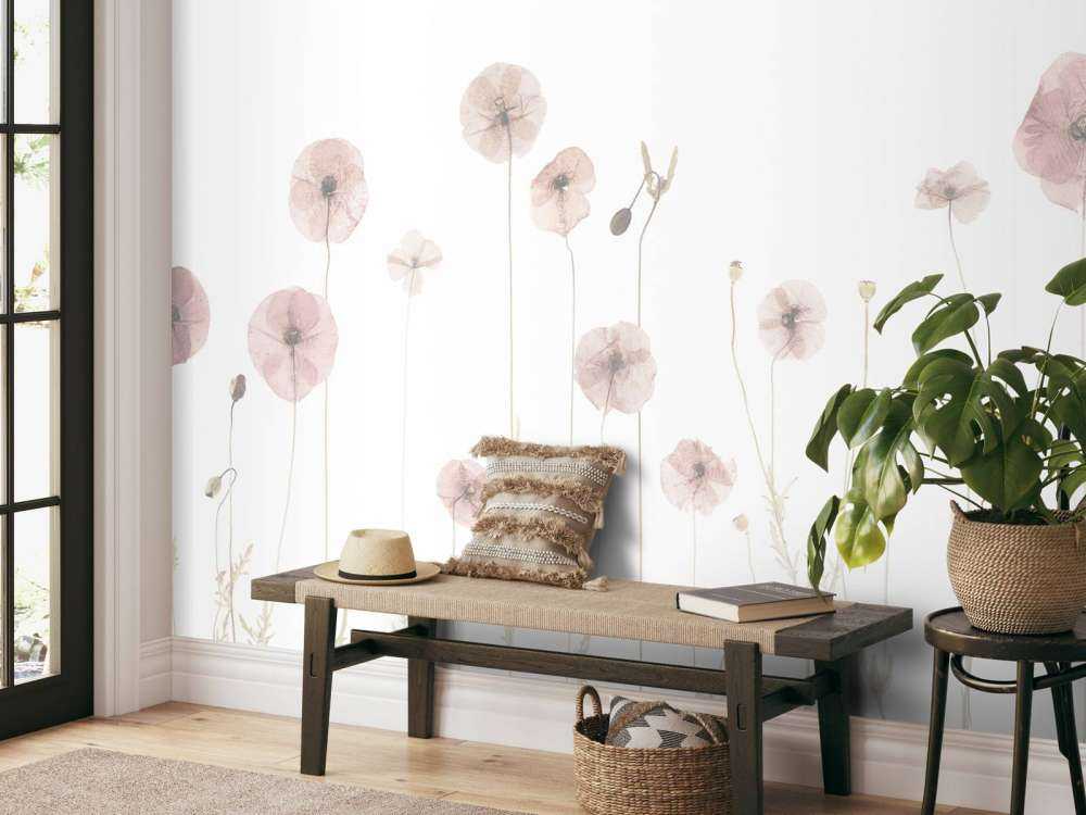 Campo di fiori di papavero rosa antico