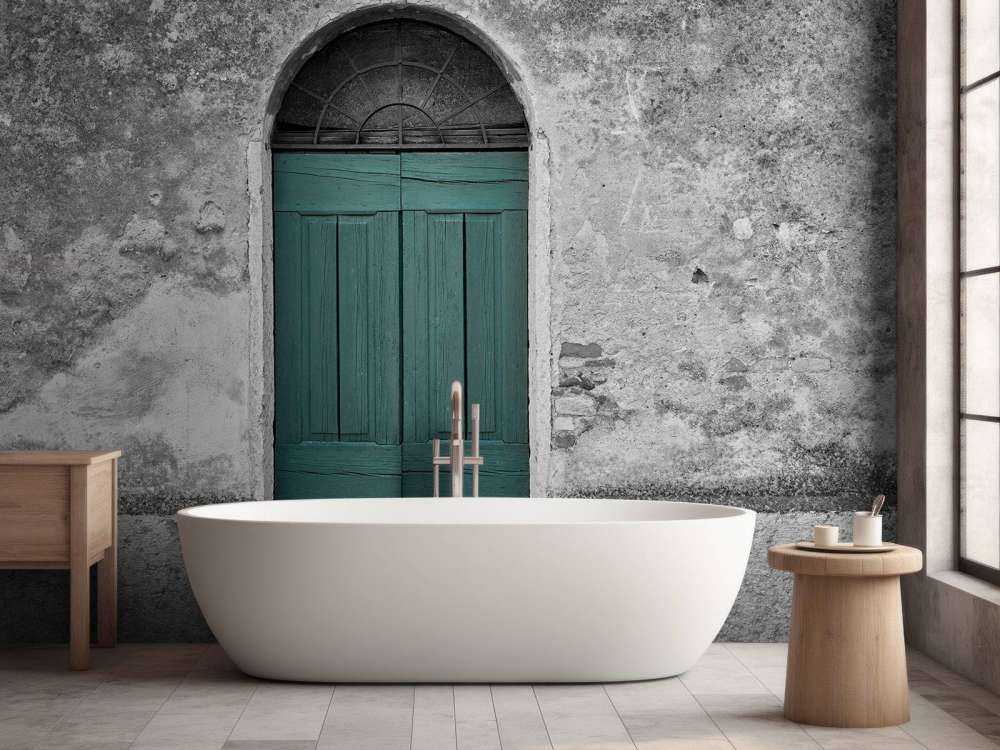 Porta verde in un vecchio muro