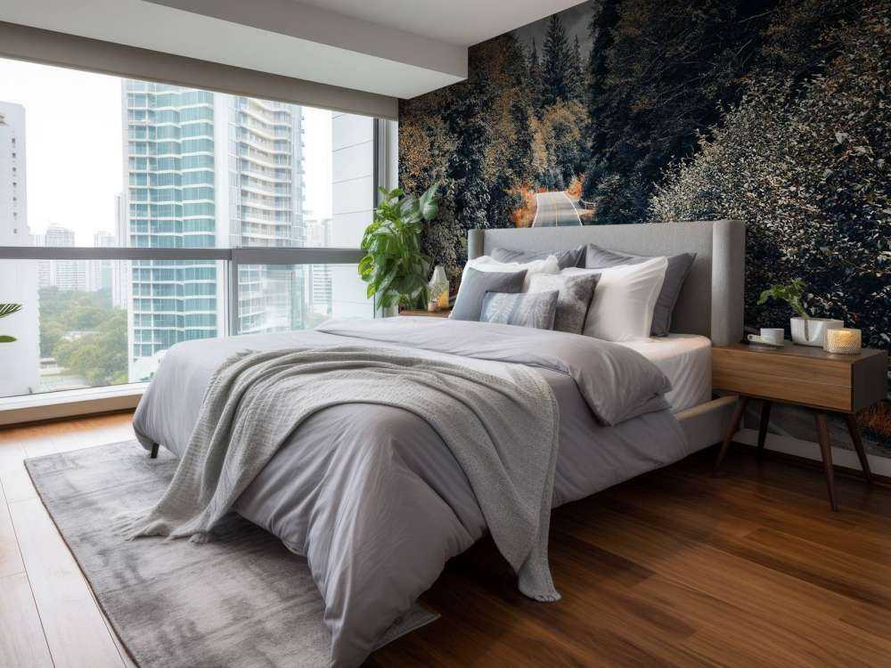 Foresta lungo una strada americana