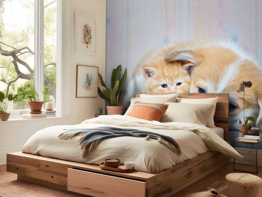 Carta da parati per gatti. Foto di un gattino e di un cucciolo.