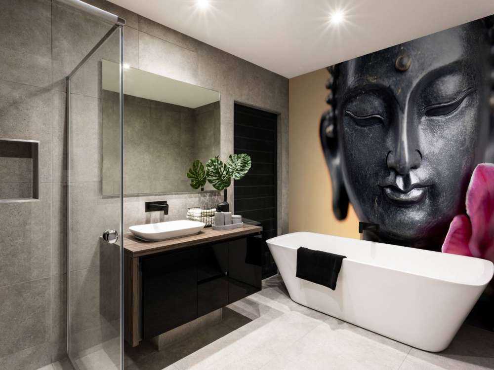 Buddha e orchidea rosa