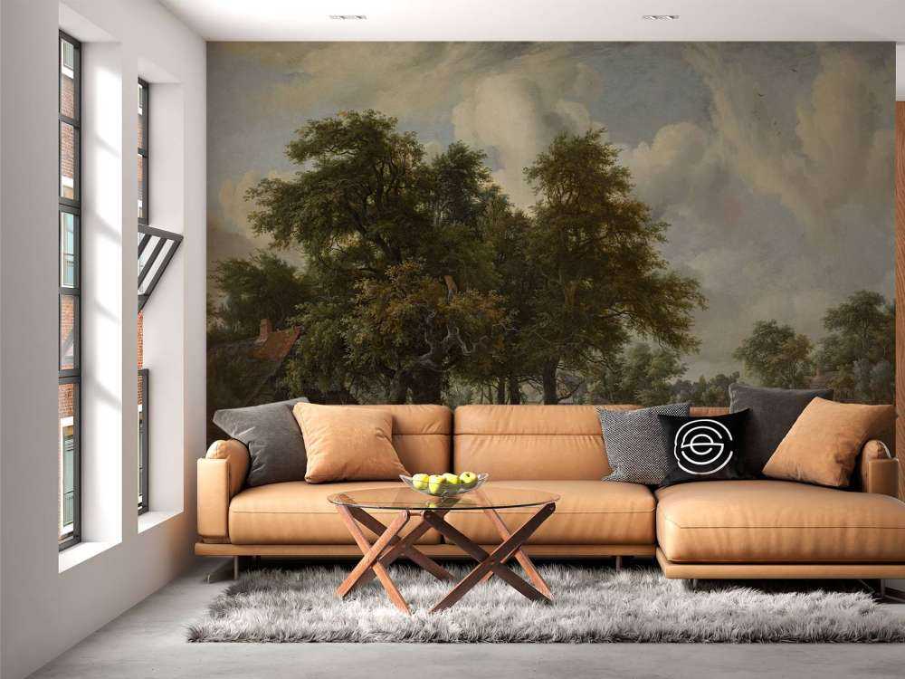 Paesaggio forestale con casali