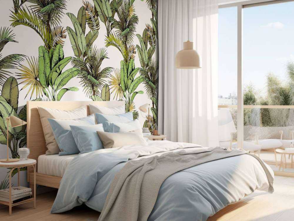 Palma tropicale e foglie di banana