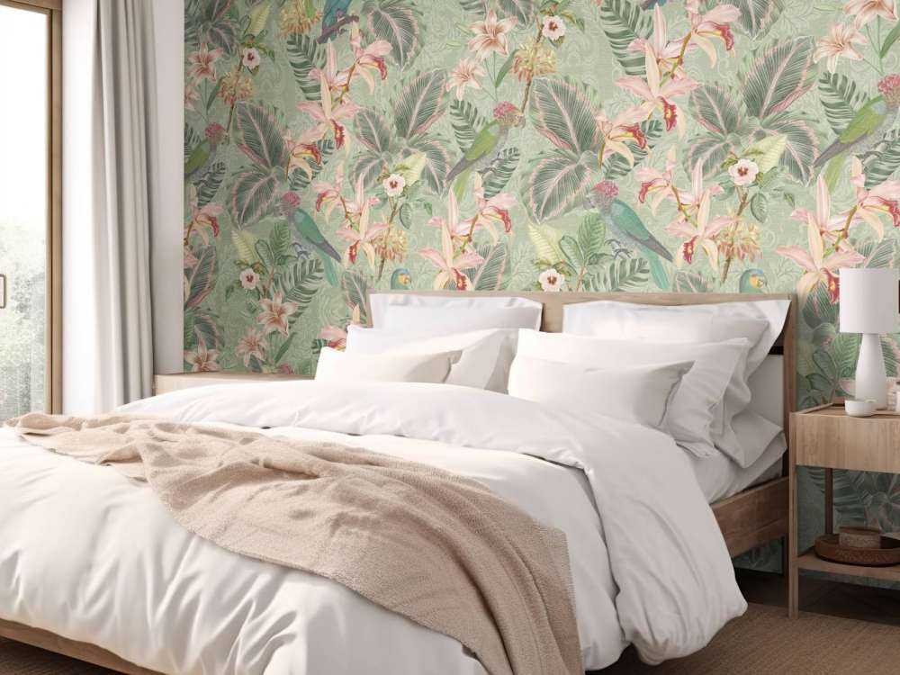 Uccelli e pappagalli della giungla tropicale - verde salvia