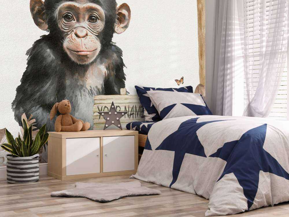 Baby scimpanzé nella giungla taupe