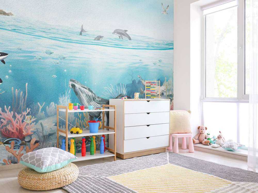 Paesaggio Oceanico con Animali a Colori