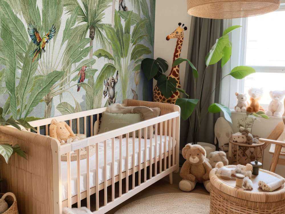 Giungla con scimmie e pappagalli a colori