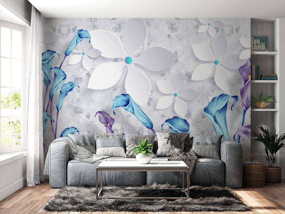 Flores blancas y azules