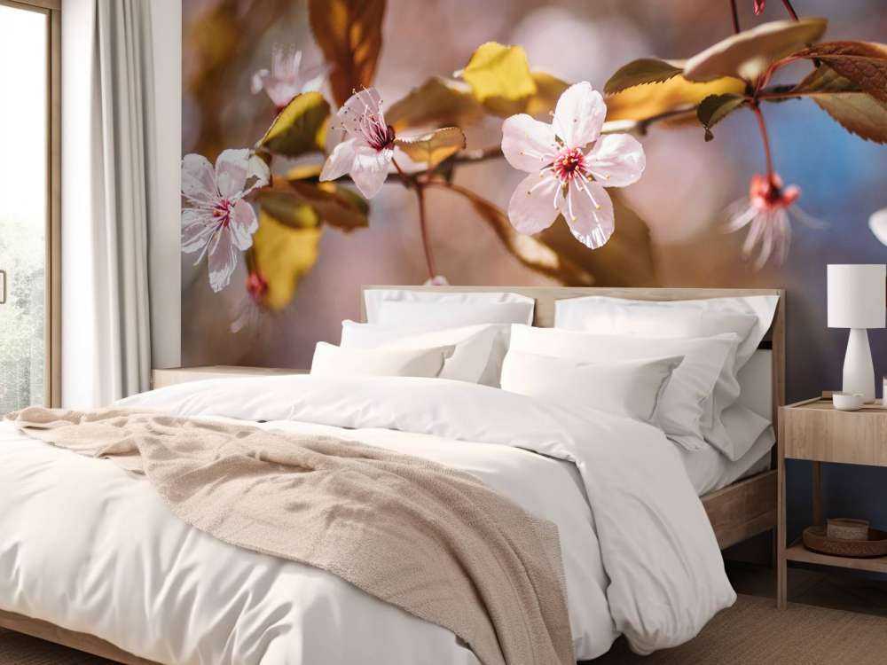 Fiori rosa e foglie marroni