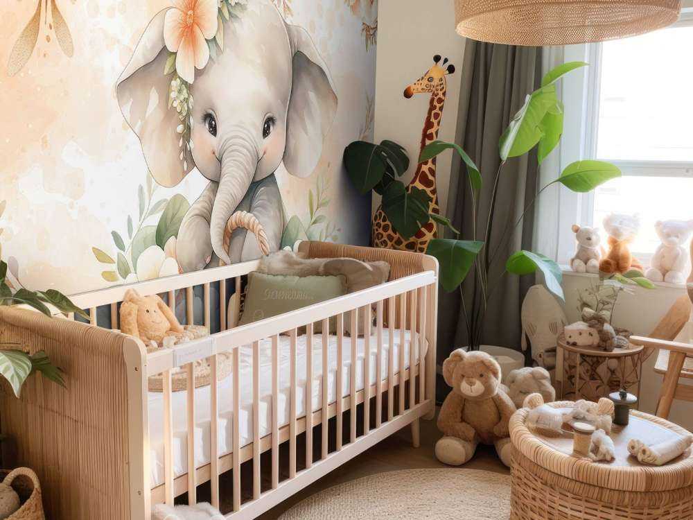 Elefante ombreggiato nel cesto di fiori