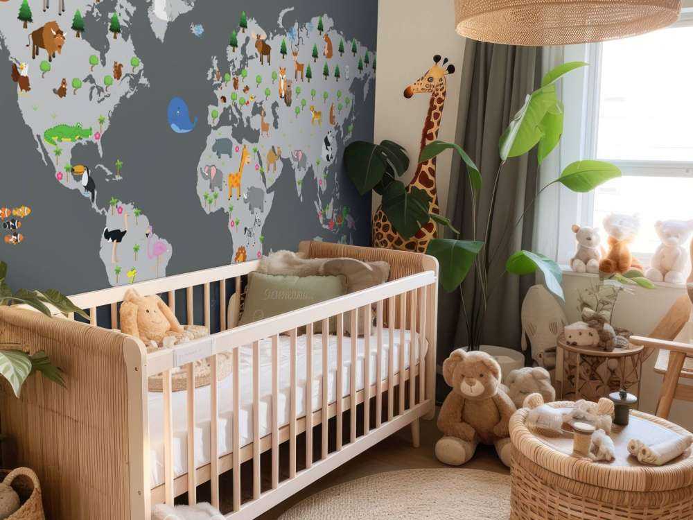 Mappa del mondo per bambini con sfondo grigio