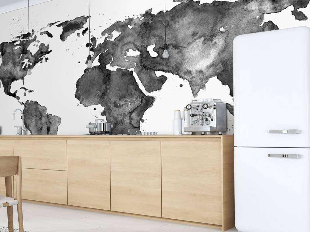 Nero mondo mappa del mondo di acquerello