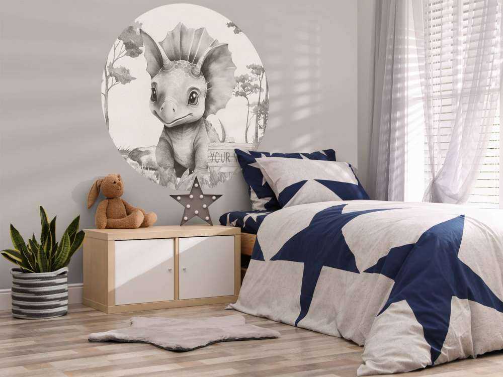 Baby triceratops nella giungla beige