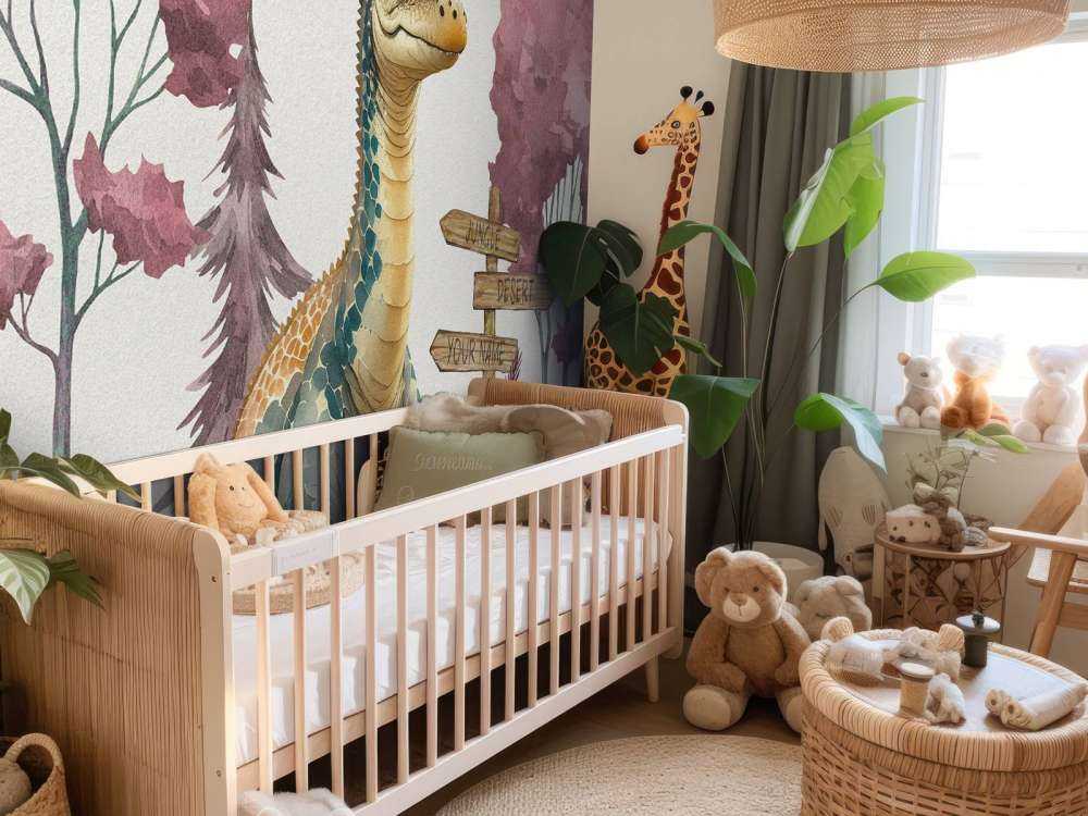 Baby brachiosaurus nella giungla rosa