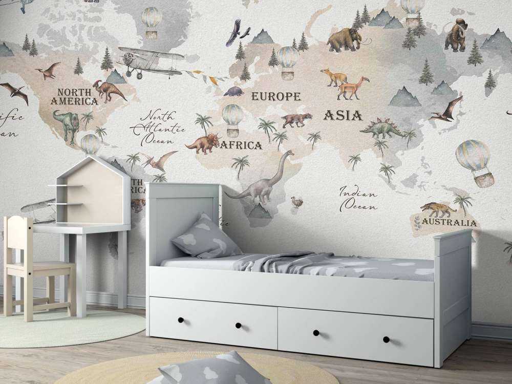 Mappa del mondo con i dinosauri