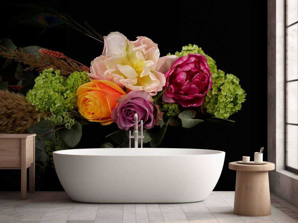 Ghirlanda di fiori con piuma