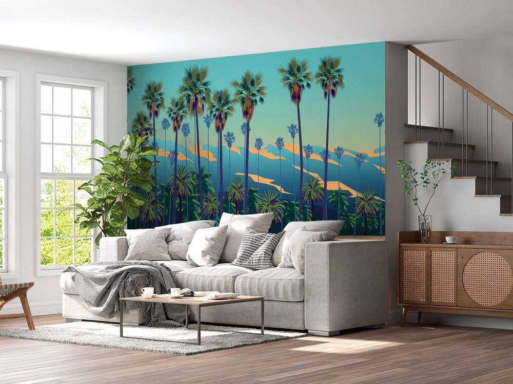 Lago disegnato con palme