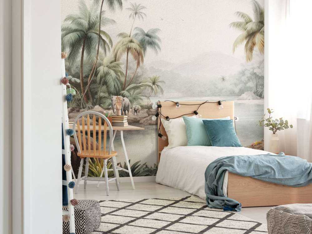 Paesaggio della giungla con animali a colori